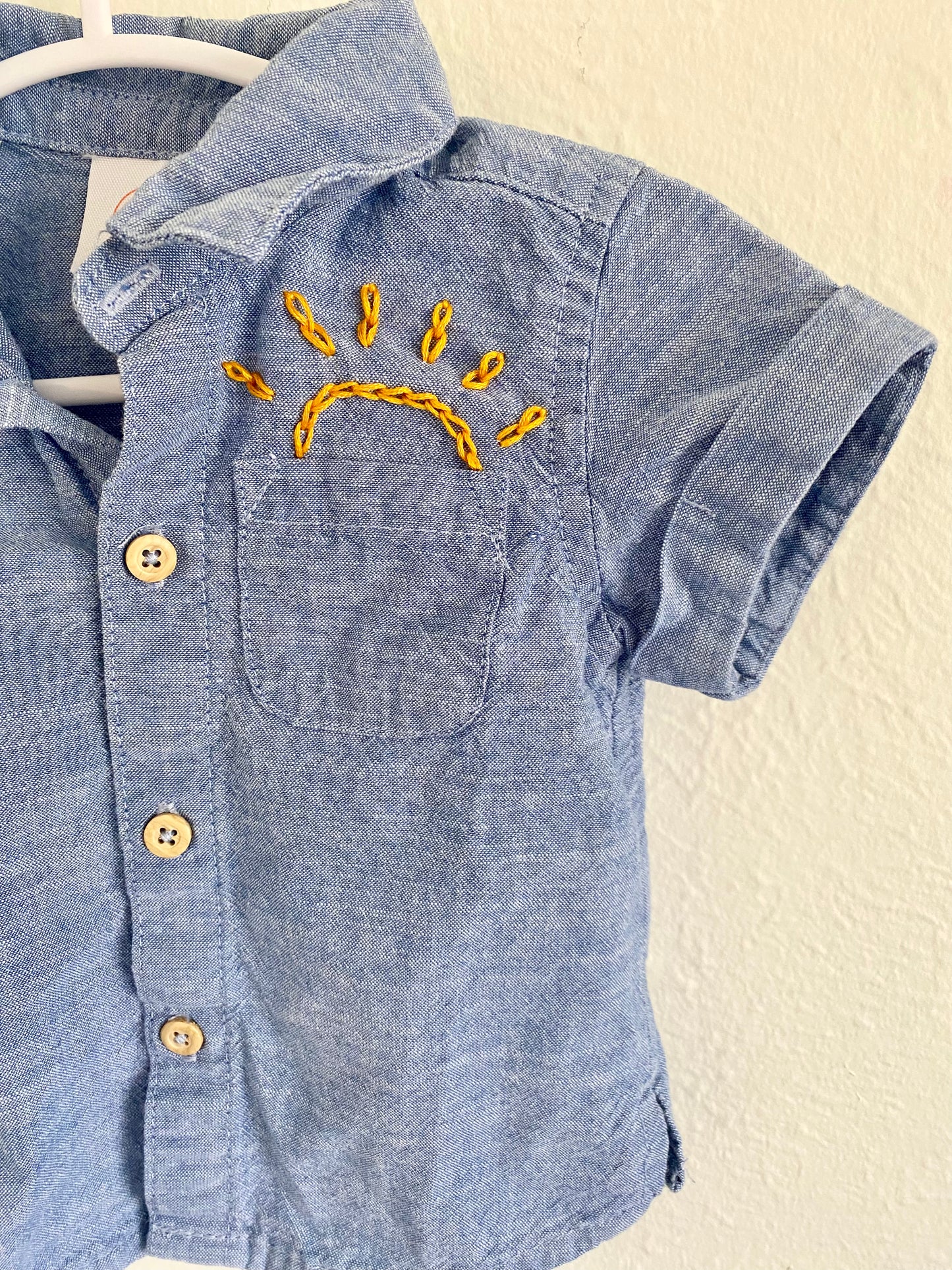 Upcycled 0-3M Linen Denim Button Up