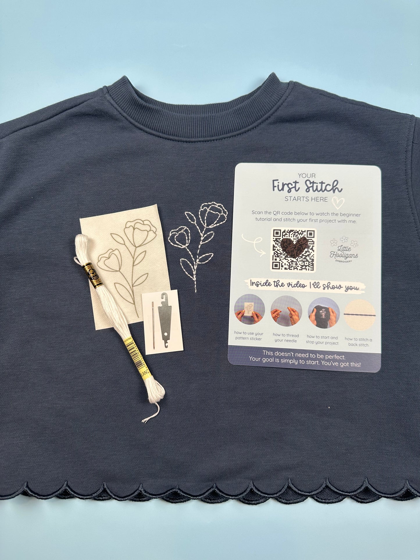 The First Stitch Kit — Beginner Hand Embroidery Kit for Clothing