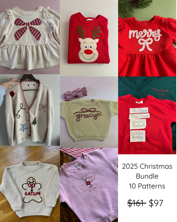Christmas kids sweater set bundle with red, green, and white festive tops and patterns