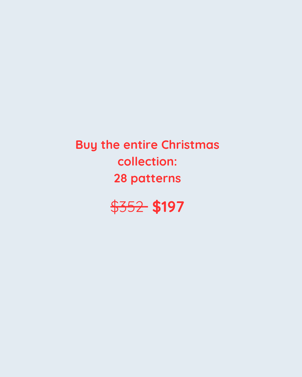Christmas bundle promotional card with 28 patterns and $352–$197 price text