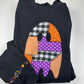 Black sweatshirt with patchwork ghost applique