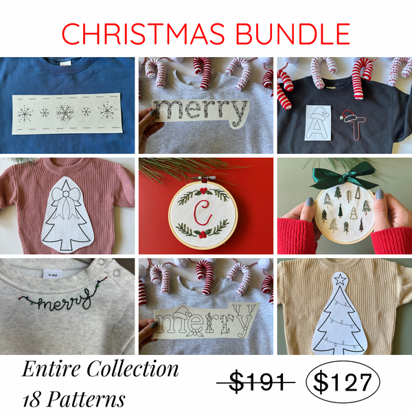 Christmas T-shirt bundle with candy-cane prints, 'merry' lettering, and tree designs