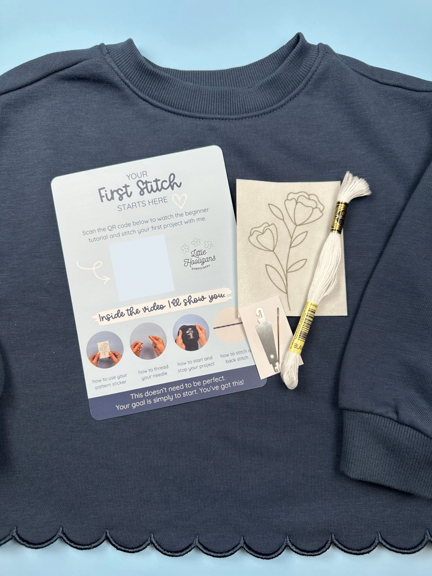 The First Stitch Kit — Beginner Hand Embroidery Kit for Clothing