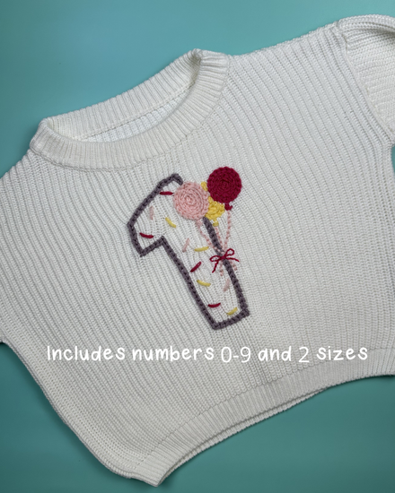 Birthday designs stitched on clothing